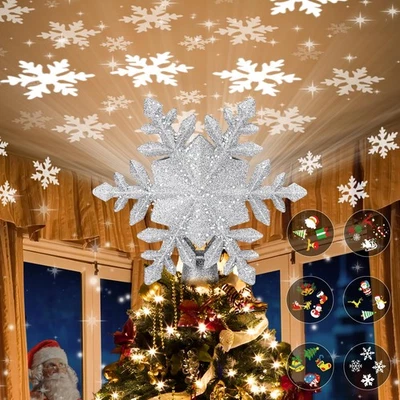 Christmas Tree Topper Lighted with 6 Projection Modes,Christmas Star Tree Top... - Image 1 of 4