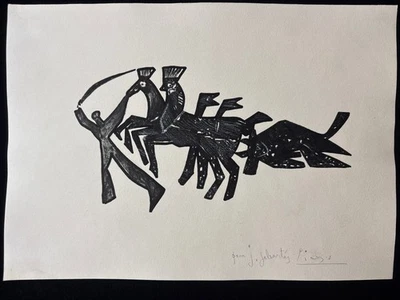 Pablo Picasso (Handmade) Drawing mixed media on paper signed & stamped - Image 1 of 3