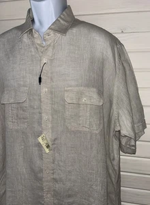 Neu mit Etikett Aqua Toscano Gr. 1X khaki 100 % Leinen geknöpft Camp Hemd S/S waschbar - Bild 1 von 10