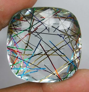 Huge 115.15 Ct Certified Natural Rutilated Quartz Cushion Shape Loose Gemstone - Picture 1 of 7