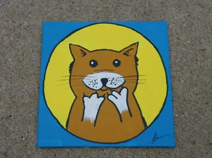 cat original acrylic painting signed by the artist 8x8 - Picture 1 of 2