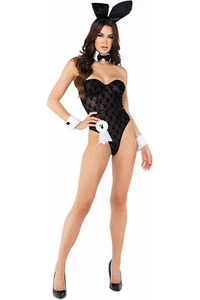 Roma Sheer Playboy Flocking Bodysuit Adult Women Costume Pb111 - Picture 1 of 4