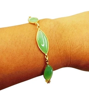 Pulsera de jade oro 22k amarillo brazalete sólido impresionante joyería de jadeíta genuina 6,5 pulgadas - Imagen 1 de 8