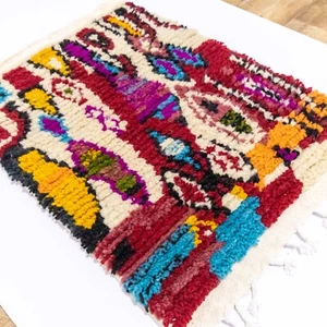 Small Moroccan Rug, Colorful Handmade wool Boho Rug for Entry Bathroom Nursery - Picture 1 of 9