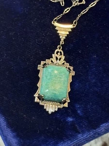 Collana Art Decò Amazzonite Sterlina Senza Marchio Vintage - Foto 1 di 6