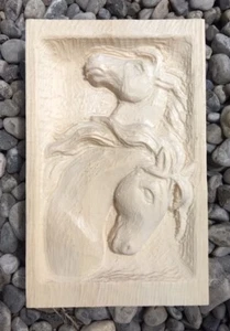 Relief Pferdeköpfe Holzrohling zum selbst Schnitzen, - Bild 1 von 2
