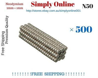 SIMPLYONLINE 500 PCs Neodymium Magnets Rare Earth Strong Disc 2mm X 1mm N50 Fridge Magnet