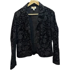 Talbots Womens Velvet Floral Jacket Black Buttons Lined Sz 10 Whimsigoth Witchy - Picture 1 of 9