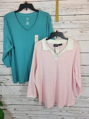 (2) Prendas para el torso informales Route 66 y St. John's Bay rosa verde para mujer talla 2X nuevas con etiquetas Foto 1 de 4