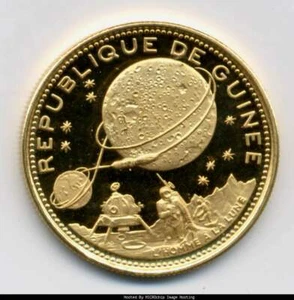 1969 GUINEA PF69 ULTRA CAMEO PROOF GOLD APOLLO 11 MOON LANDING, 2000 FR  FAB!!! - Picture 1 of 4