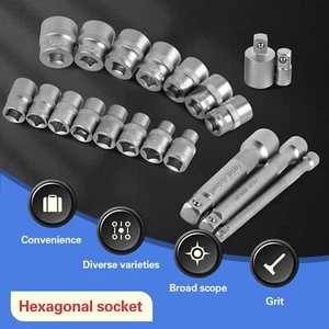 20Pcs Hexagonal Socket Set Alloy Steel Socket Combination Set Portable⇁ - Picture 1 of 10