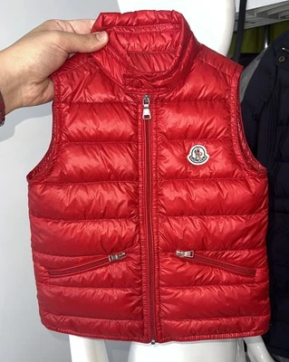 Auténtico Niños Niños Moncler Gui Chaleco Chaleco Plumón Chaqueta Rojo Talla 4 Y Foto 1 de 4
