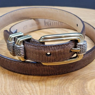 Cinto Brighton Classics couro marrom labirinta vintage fivela de prata dourada ML 32 4B608 - Imagem 1 de 4