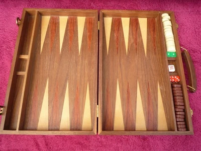Wooden Backgammon Game , Folding Model , Complete With Pieces & Dice. - Image 1 of 4
