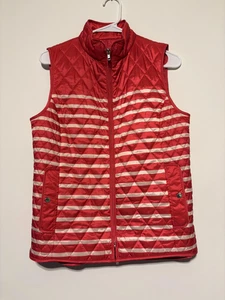 Talbots Vest Womens Small Red Pink Quilted Striped Lightweight Puffer Sleeveless - Picture 1 of 10