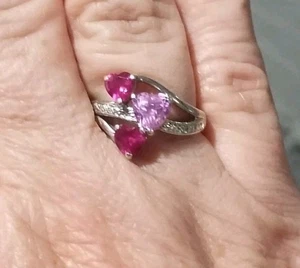 Anillo Corazón Plata 3 Rosa y Rojo 925 - Imagen 1 de 6