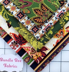 JACOBEAN DANCE GREEN ~ MICHAEL MILLER Fat Quarter paquete de (5) nuevo 100 % algodón - Imagen 1 de 6