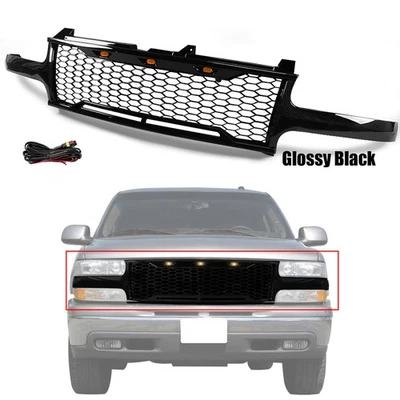 Front Bumper For 99-06 Chevy Suburban 1500 Tahoe Mesh Hood Grille WITH LED Black Foto 1 de 4
