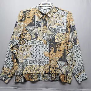 VTG ALFRED DUNNER SZ 14/ L WOMEN'S PADDED SHOULDER PAISLEY/FLORAL PRINT BLOUSE - Picture 1 of 12