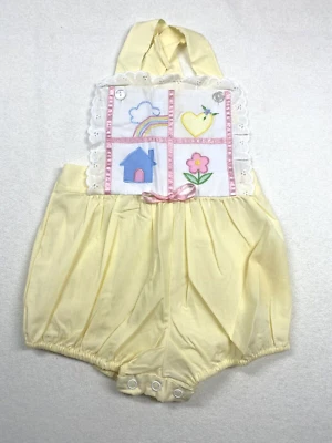 Color Niños Vintage Mameluco Traje de Sol Bebé Niña Amarillo Volantes Pascua Primavera 12 Meses Foto 1 de 4