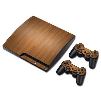 LIGHT WOOD FINISH PLAYSTATION PS3 SLIM Console DECAL STICKER SKIN & 2 PAD SET - Image 1 of 4