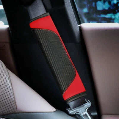 Carbon Fiber Car Seat Belt Pad Cover Protect Cushion Shoulder guard black+red - Image 1 of 4