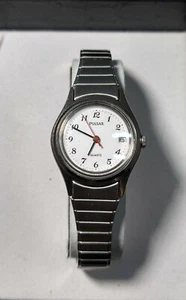 Vintage Pulsar Watch Women Silver Tone Date V782-0040 Stretch Band Screw Back - Picture 1 of 9