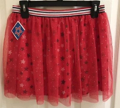 Girl's Glitter Mesh Skirt Under-Layer Red White Blue Stars Size XL (14-16) - Image 1 of 3