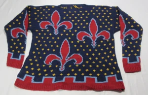 Suéter tejido a mano - algodón flor de lis (azul) grande/X-grande - Imagen 1 de 5