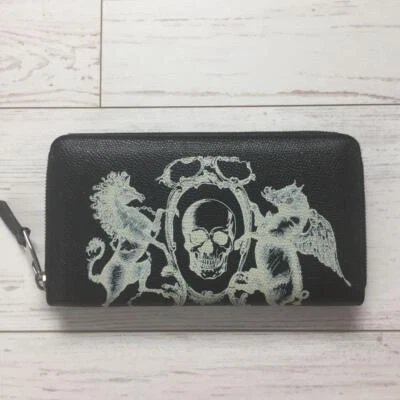 Cartera Larga ALEXANDER McQUEEN Para Mujer Estampada con Calavera Redonda Cremallera Negra USADA Foto 1 de 4