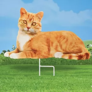 Realistic Orange Tabby Cat with Solar Powered Eyes Outdoor Metal Garden Stake - Picture 1 of 1