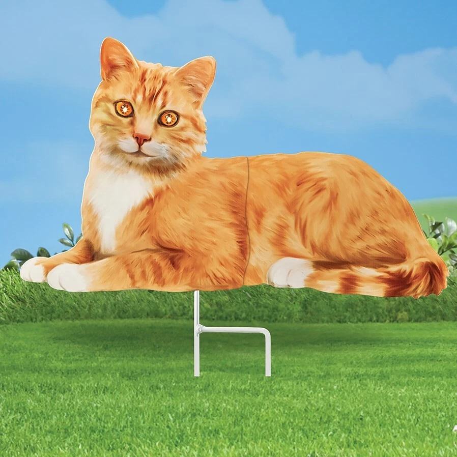 现实橙色 Tabby 猫带太阳能眼睛户外金属花园桩 — 第 1/1 张图片