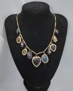 Liz Claiborne Gold Tone Multicoloured Acrylic And Glass Charms Necklace 20" - Picture 1 of 7