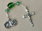 Pocket chaplet with three Hail Mary green glass beads