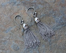 plated brass tassels on sterling hooks Antique Silver Tassel Earrings - Rhodium