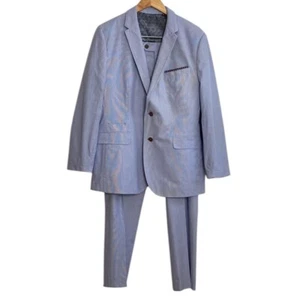 Ted Baker London Suit Mens 40S 36 x 32 Blue White Stripe Cotton Two Piece Blazer - Picture 1 of 17