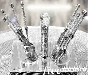 Silber LÖFFELHALTER geschliffener Diamant Kristall gefüllt Make-up Pinsel Stifthalter UK - Bild 1 von 1