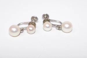 AMC 14k Weißgold Perlen Schraubverschluss Ohrringe - Bild 1 von 7