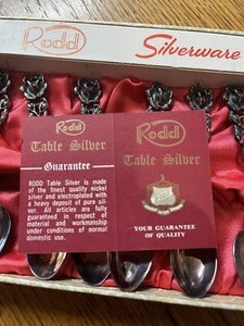 Vintage Rodd Teaspoons E.P.N.S Coffee Spoons With Floral Handles In Original Box - Picture 1 of 7