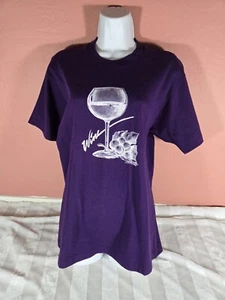 Screen Stars Womens WINE Glass Grapes Purple Vintage 80s Single Stitch T-Shirt L - Picture 1 of 13