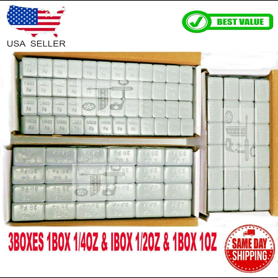 3 box 1/4,1/2,1 OZ GREY WHEEL WEIGHTS STICK-ON ADHESIVE TAPE 27 LBS LEAD-FREE - Image 1 of 4