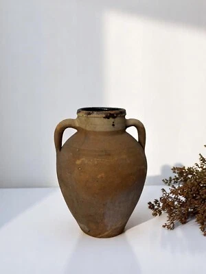 Jarrón turco de terracota, tarro de olivo turco, rústico, cerámica esmaltada, jarrón vintage Foto 1 de 4