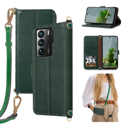 Women's Bling Genuine Leather Crossbody Bag Wallet Case For ZTE - Image 1 of 4