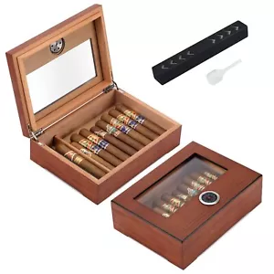 TISFA Cigar Humidor Glass Top Cedar Wood Storage Holds 20-30 Cigars - Picture 1 of 6