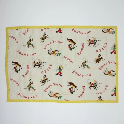 Vintage Mickey Mouse Rodeo Bronco Bustin Size Blanket Quilt 40" x 27" - Image 1 of 4