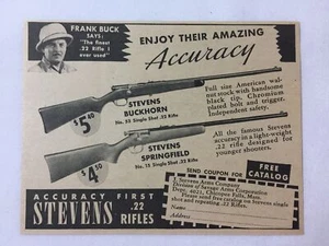 1940 STEVENS .22 rifles ad ~ Buckhorn, Springfield ~ FRANK BUCK Amazing Accuracy - Picture 1 of 1