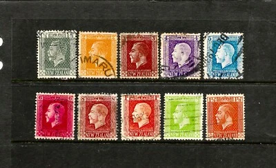 Новая Зеландия 1915, K G V углубление, набор различных 9 марок, U - Изображение 1 из 2