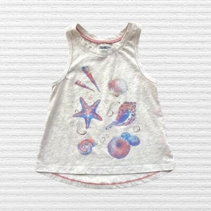 OshKosh Girls Seashell Tank Top Gray Slub Cotton Relaxed Fit Rounded Hem Size 5 - Picture 1 of 11