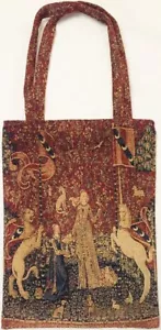 BOLSO DE MANO DE COMPRAS TAPIZ DAMA Y EL UNICORNIO TEJIDO Y HECHO EN FRANCIA 32CM X 43CM - Imagen 1 de 5