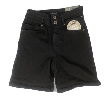 NWT Silver Crush SZ 7 Super High Rise Waisted Bermuda Shorts Black Stretch - Image 1 of 4